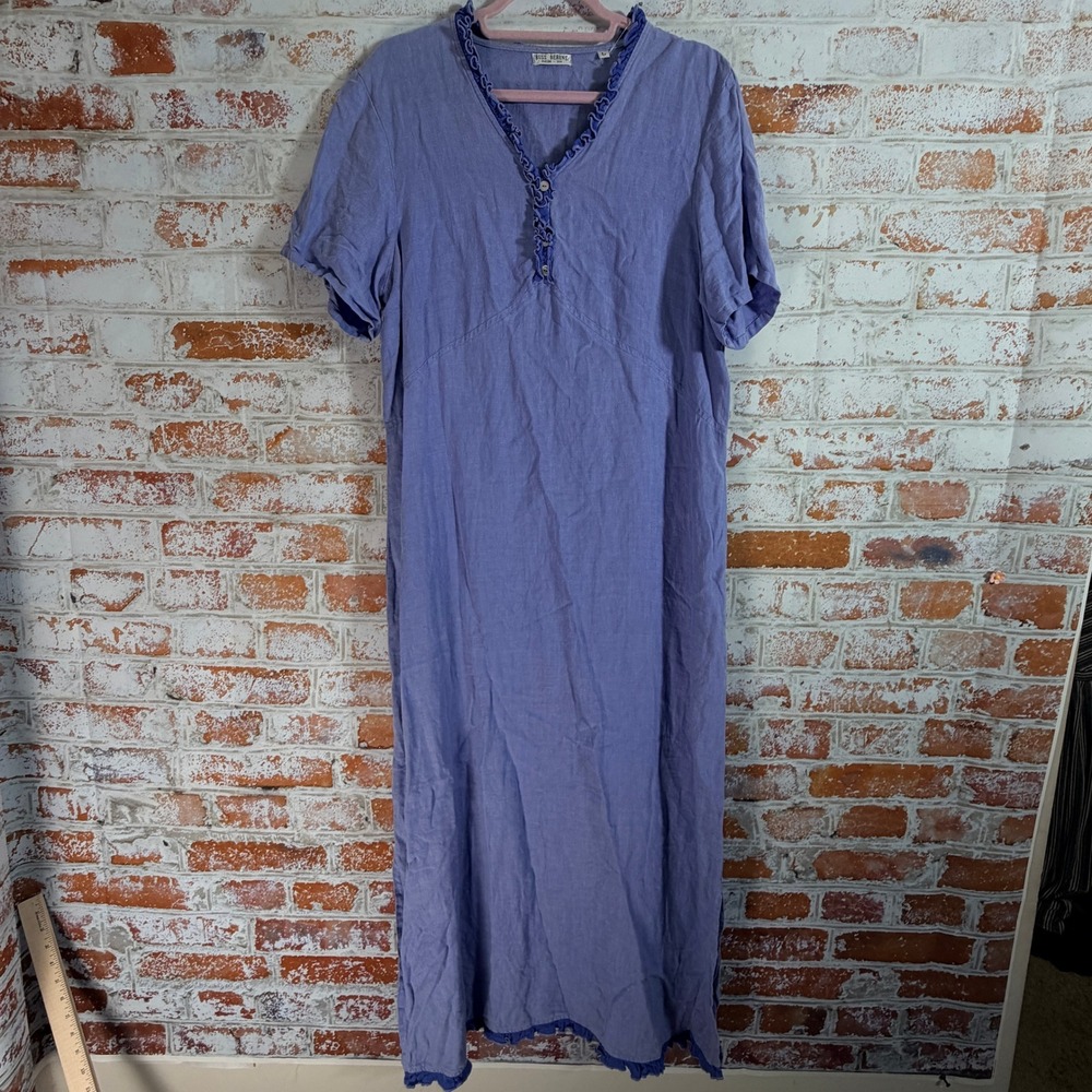Vintage Russ Berens Malibu Denim Dress Medium Minimalist 90s Coastal Midi Blue
